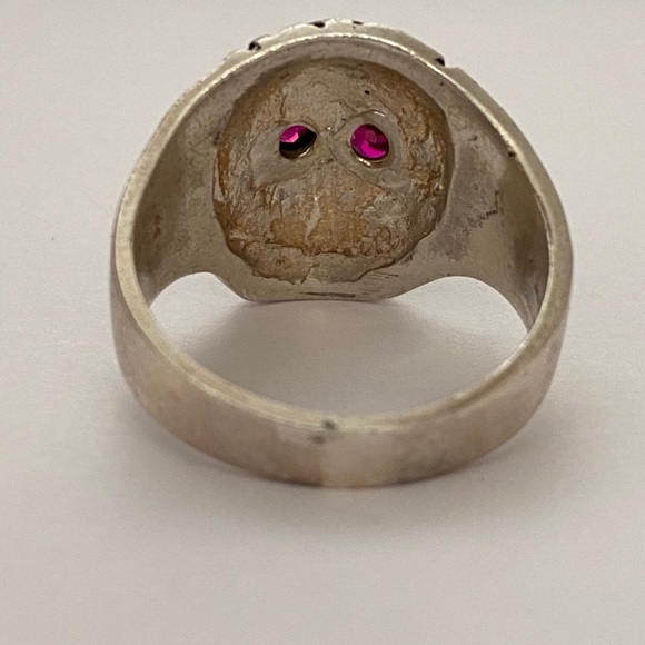 925 sterling silver biker skull ring red cz stone - Picture 4 of 5